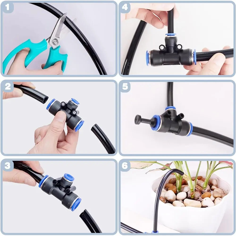 Drip Irrigation System PE Hose 8 mm 5 m Automatic Garden Watering 360° Brass Nozzles Balcony Greenhouse Raised Beds | Thomler