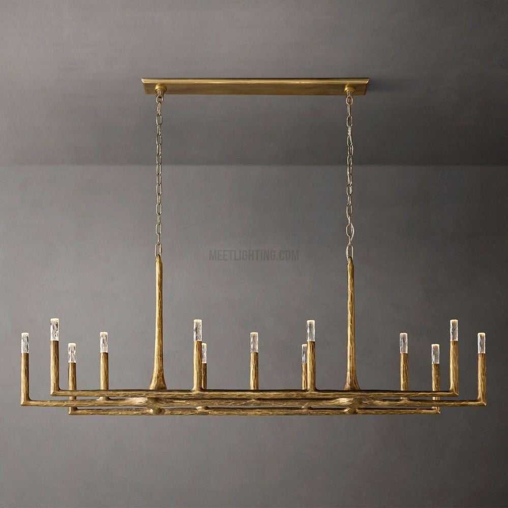 Linear Chandelier with Hand-Forged Metal Frame & Glass Shades for Dining Room | Thomler