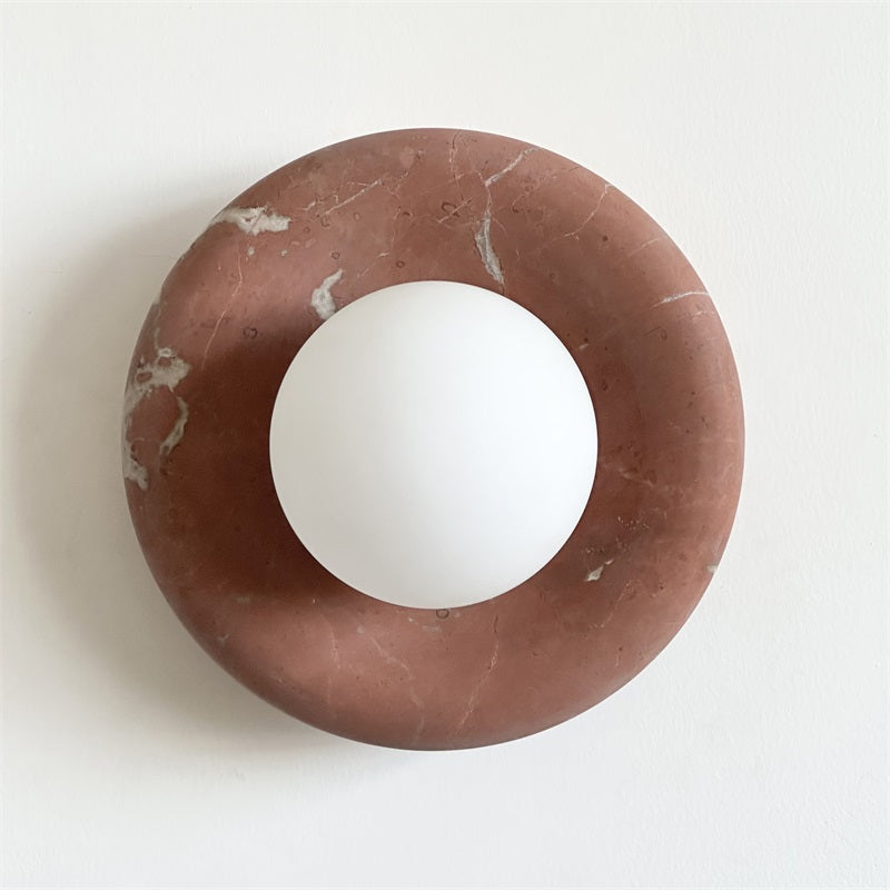 Round Glass Wall Sconce with Curved Marble Backplate for Living Room, Bedroom & Hallway – Hardwired Modern Indoor Light Fixture | Thomler