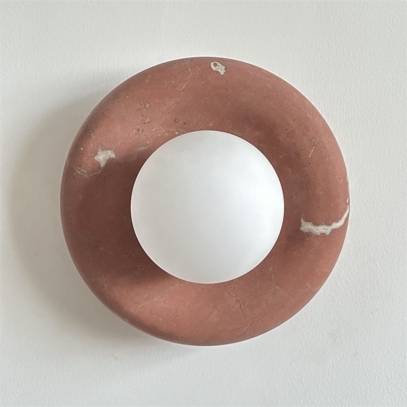 Round Glass Wall Sconce with Curved Marble Backplate for Living Room, Bedroom & Hallway – Hardwired Modern Indoor Light Fixture | Thomler
