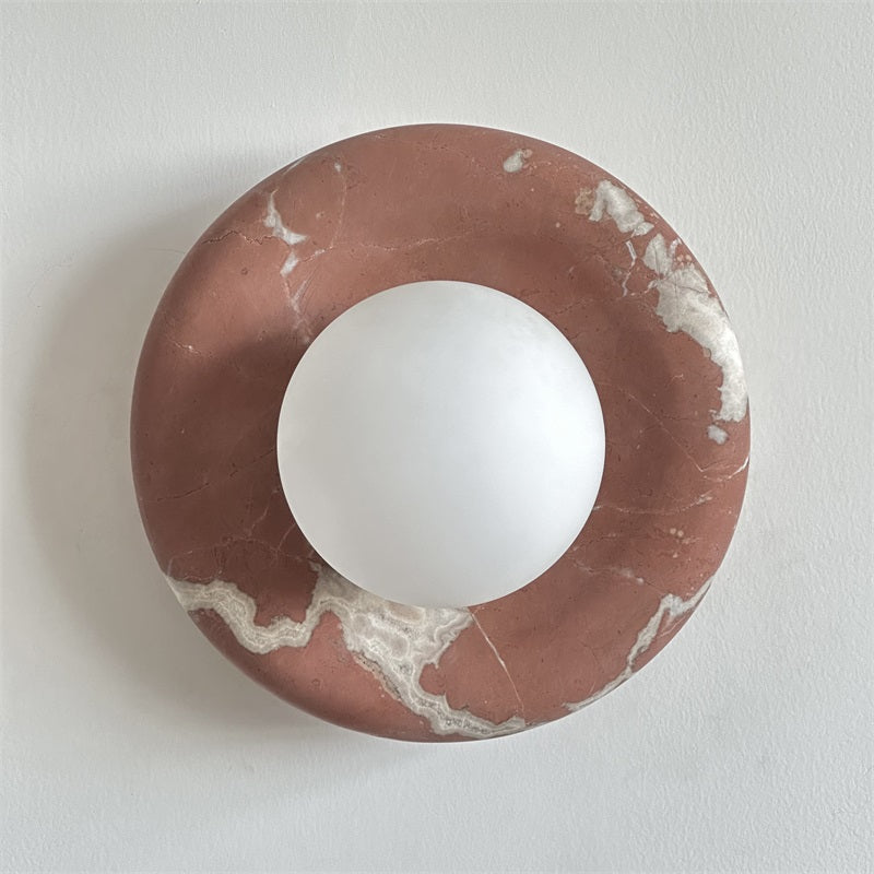 Round Glass Wall Sconce with Curved Marble Backplate for Living Room, Bedroom & Hallway – Hardwired Modern Indoor Light Fixture | Thomler