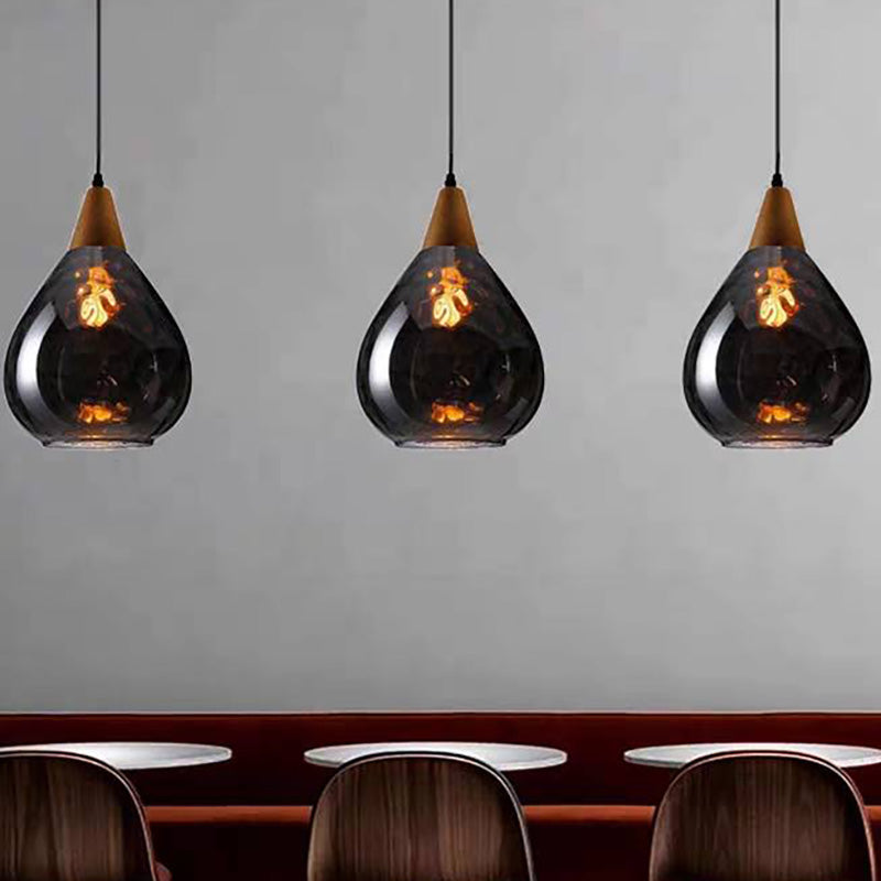 Pendant Light Glass Wood E26 Indoor Dining Room Kitchen Island Hanging Ceiling Lamp Adjustable Cord Vintage Modern | Thomler
