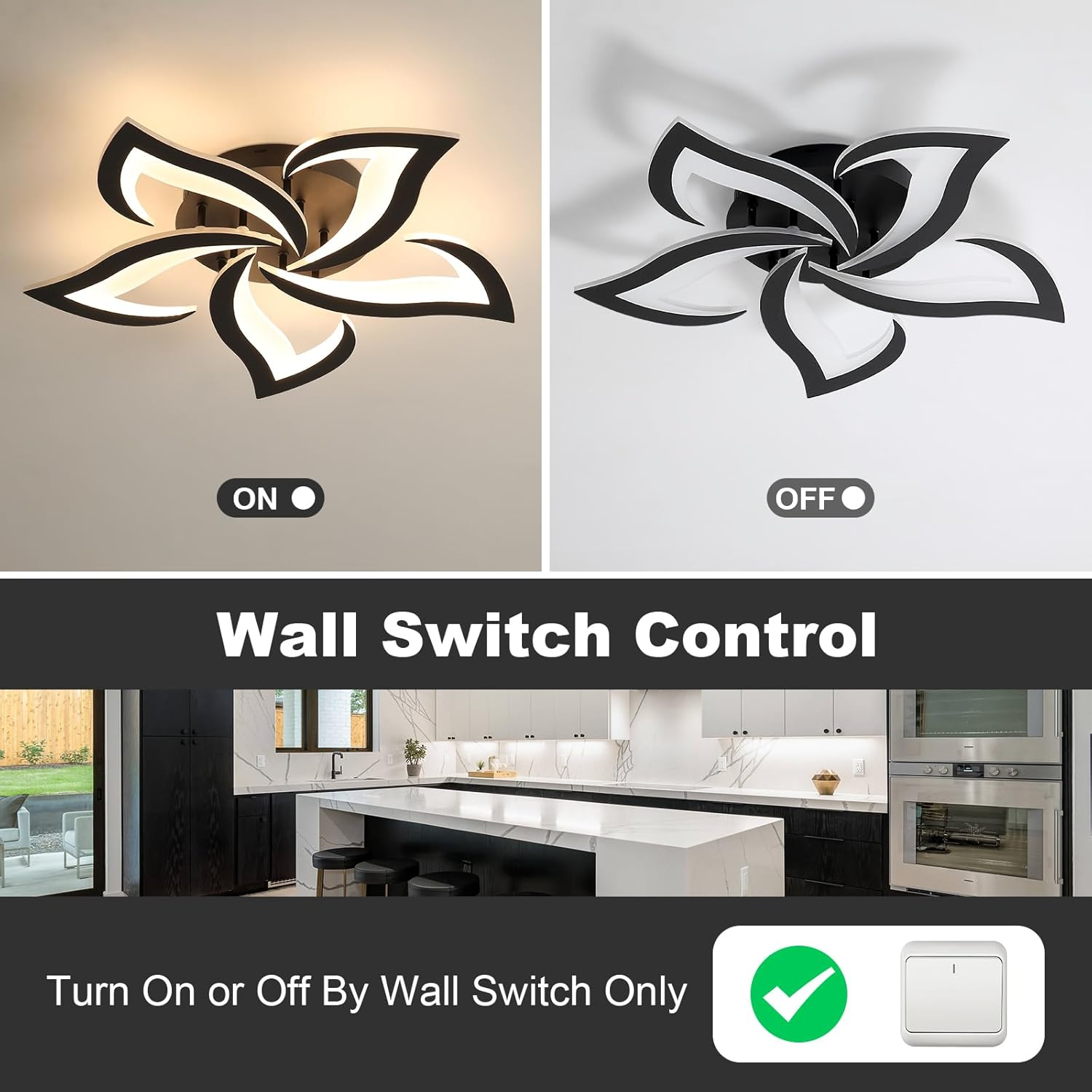 Ceiling Lamp Metal Acrylic 55.0 cm Black LED Living Room Bedroom Flower Design Flush Mount Lighting | Thomler