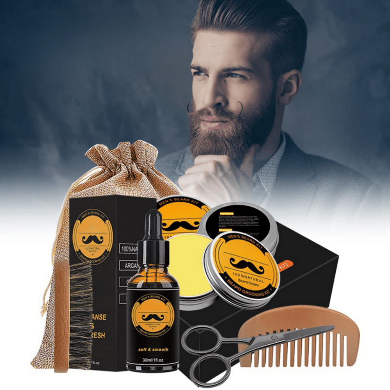 Facial Hair Essentials Kit – Dermaroller, Hydrating Oil & Styling Balm for Men | Thomler