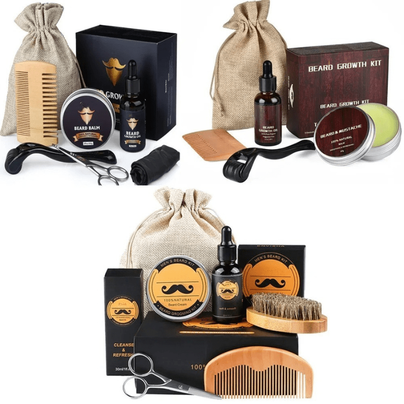 Facial Hair Essentials Kit – Dermaroller, Hydrating Oil & Styling Balm for Men | Thomler
