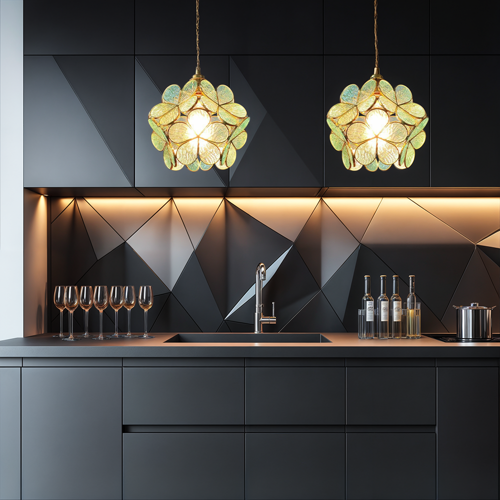 Pendant Light Glass Floral 8.7 in Warm LED Bedroom Kitchen Hanging Ceiling Lamp Adjustable Cord Modern Nordic Style | Thomler