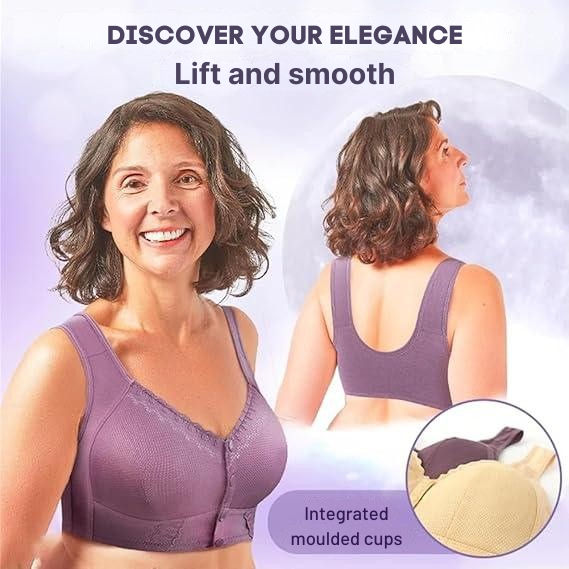 Cotton Front-Closure Wireless Support Bra for Women | Everyday Comfort Bralette with Easy Front Hook | Soft Breathable Full Coverage Bra | P | Thomler