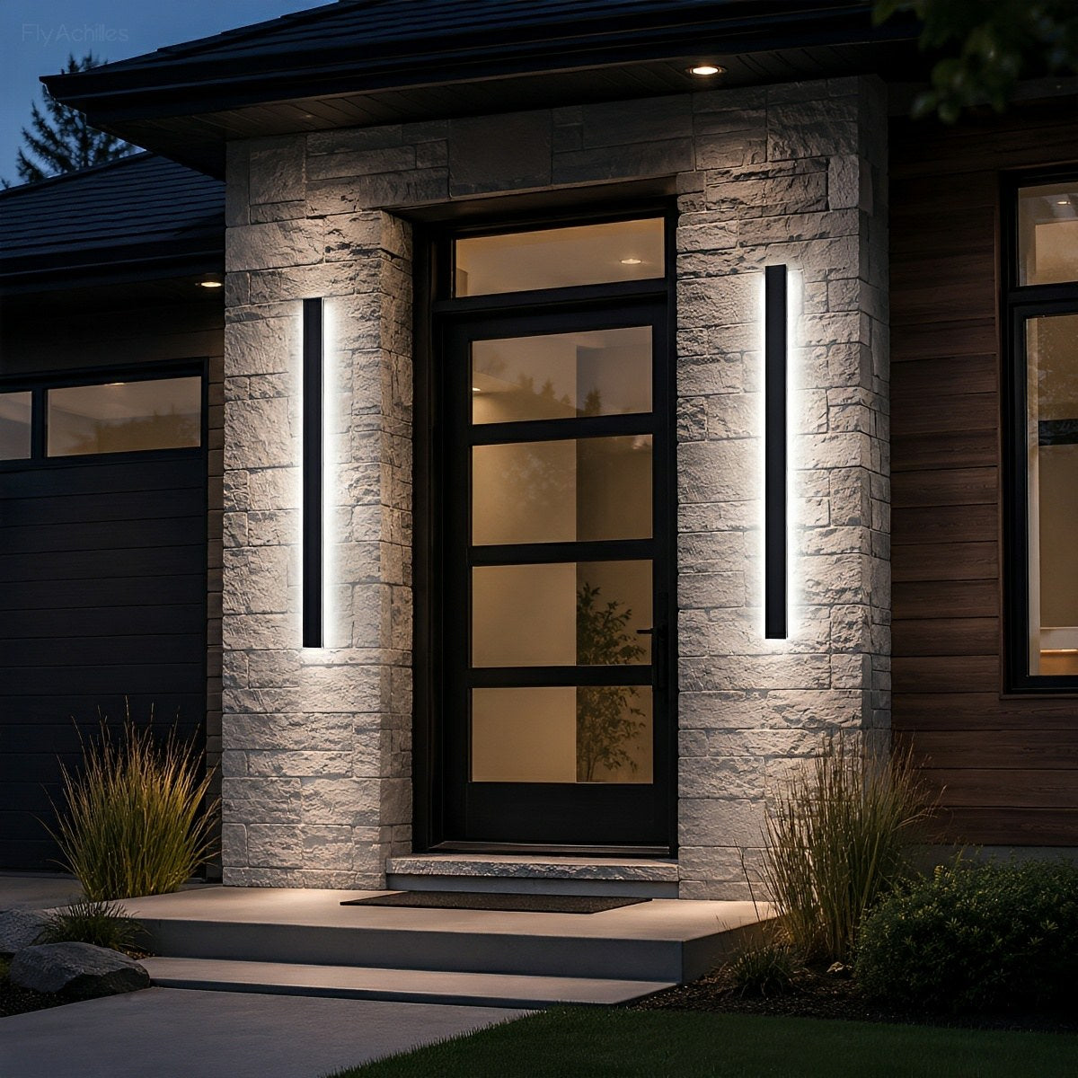 Linear Aluminum Exterior Sconce 485lm IP65 Rated for Entryway Deck Pathway Facade in Black | Thomler