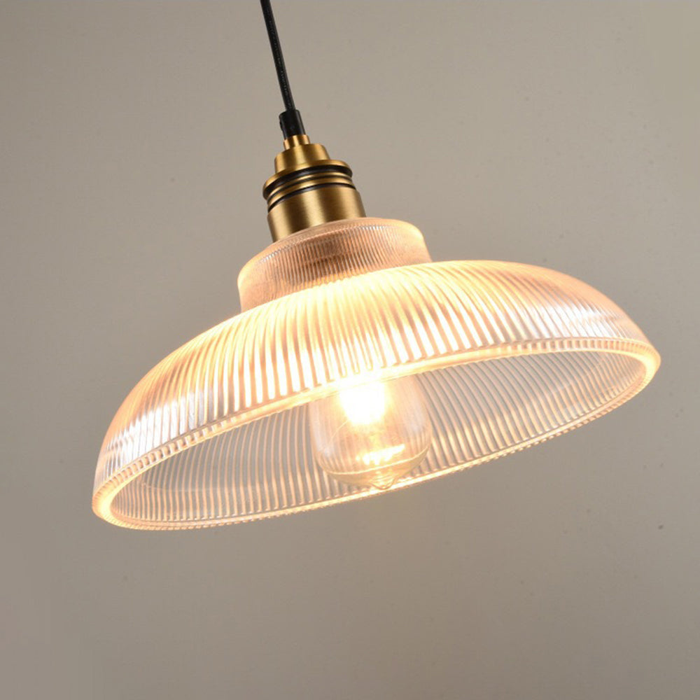 Glass Dome Pendant Light with Metal Frame for Dining Room & Bedroom – E27 Socket Industrial Style Hanging Fixture Clear or Amber Shade | Thomler