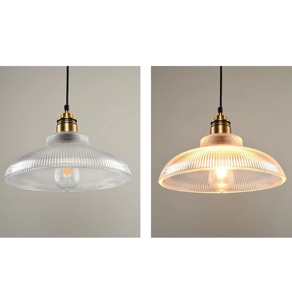 Glass Dome Pendant Light with Metal Frame for Dining Room & Bedroom – E27 Socket Industrial Style Hanging Fixture Clear or Amber Shade | Thomler