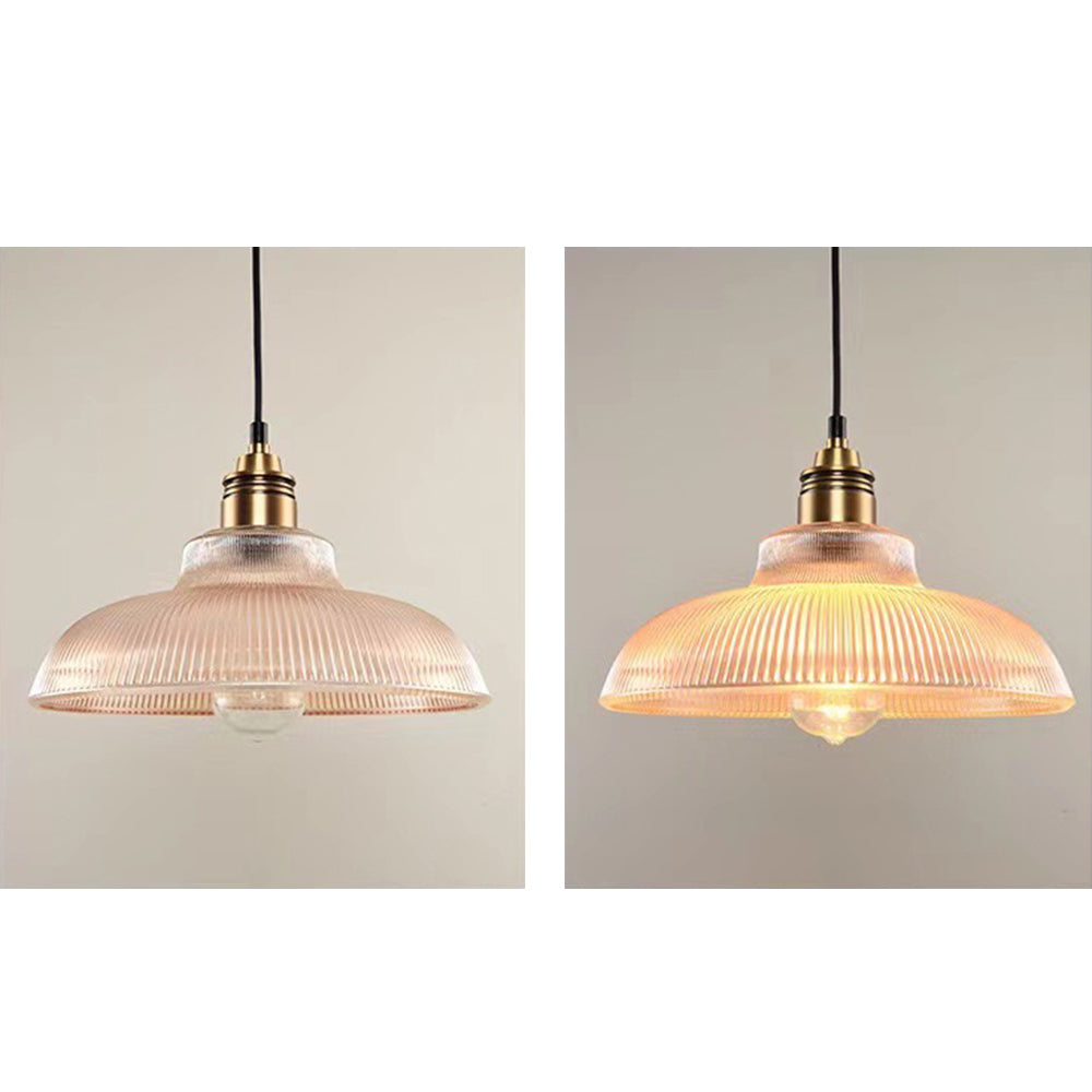 Glass Dome Pendant Light with Metal Frame for Dining Room & Bedroom – E27 Socket Industrial Style Hanging Fixture Clear or Amber Shade | Thomler