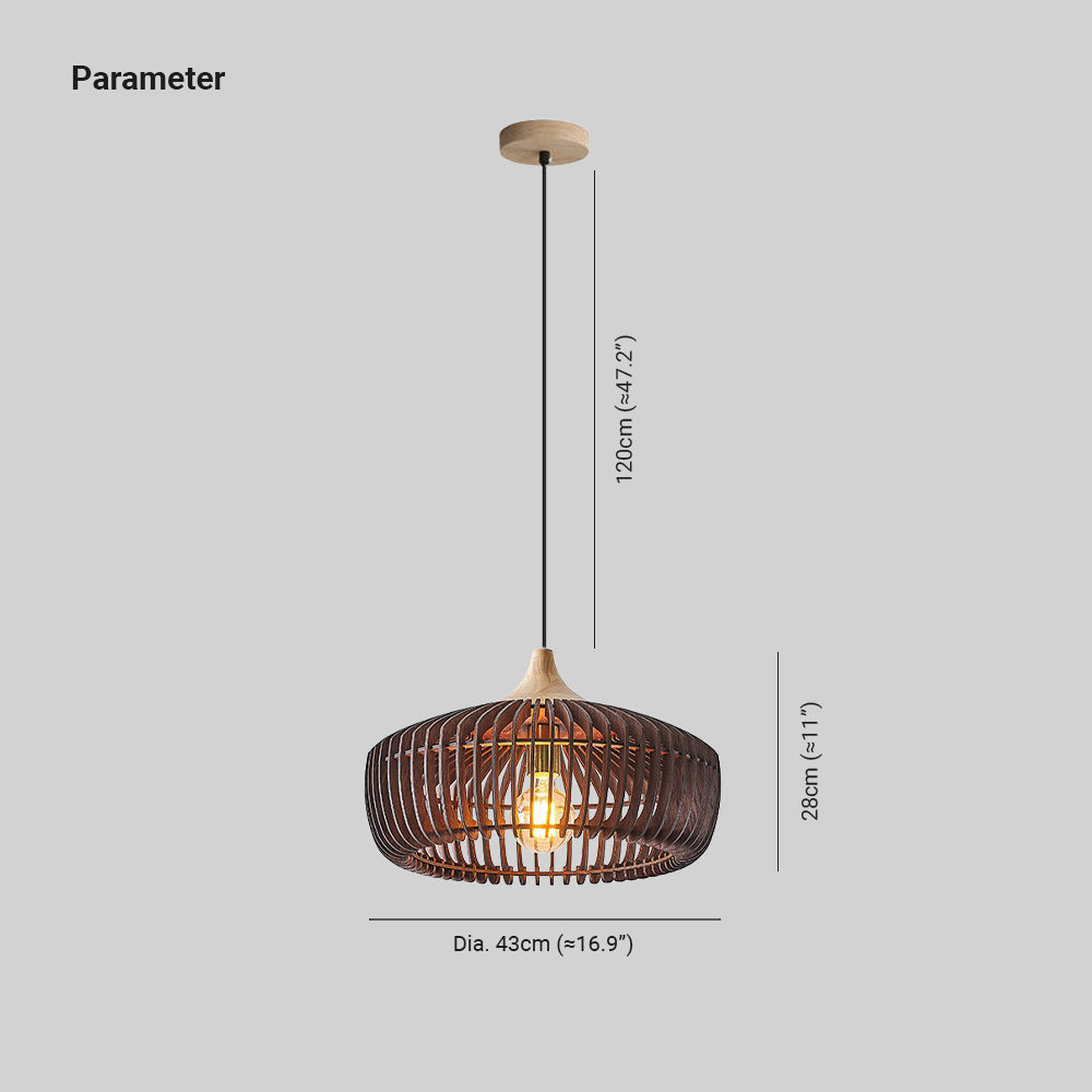 Wooden Dome Pendant Light with Slatted Design for Bedroom, Living Room & Dining Areas | Hanging Ceiling Fixture | Thomler