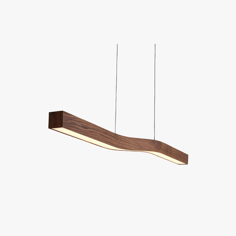 Modern Wave Pendant Light with Walnut-Finish Metal Frame & Dimmable LED for Dining Room Kitchen | Thomler
