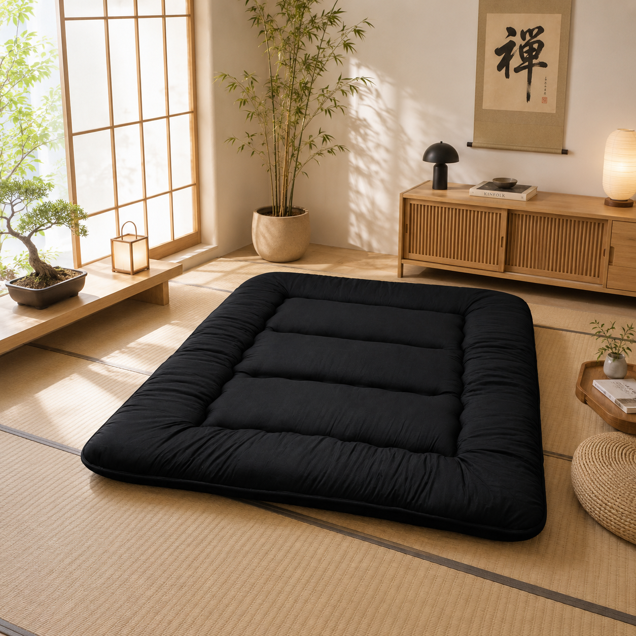 Foldable Floor Mattress 4-Inch Thick Quilted Sleeping Pad for Adults & Kids | Guest Bed, Dorm Room, Yoga | All-Season Portable Futon | Thomler
