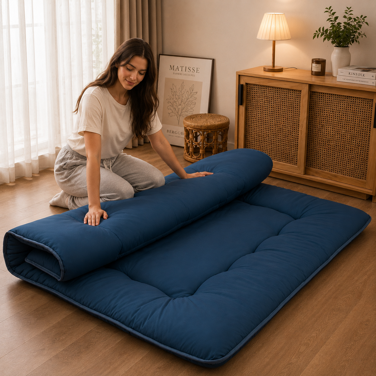 Foldable Floor Mattress 4-Inch Thick Quilted Sleeping Pad Roll-Up Guest Bed Tatami-Style Mat for Bedroom Dorm Meditation Adults Kids | Thomler