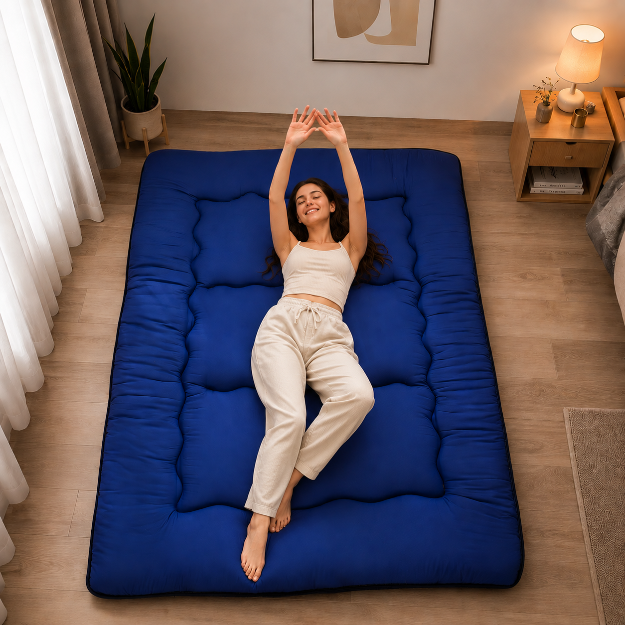 Foldable Floor Mattress 4-Inch Thick Quilted Sleeping Pad for Adults & Kids | Guest Bed, Dorm Room, Yoga | All-Season Portable Futon | Thomler
