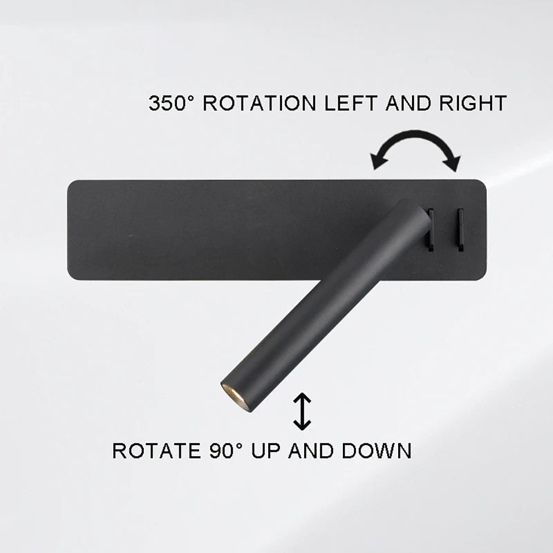 Rotating LED Reading Light with Adjustable Arm – Wall-Mounted Bedroom Lamp for Bedside Task Lighting – Dimmable Swivel Directional Light | Thomler