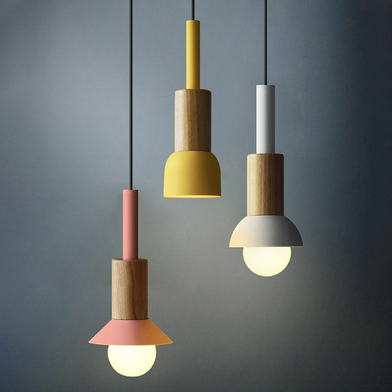 Wooden Pendant Light with Colorful Shade Scandinavian Modern Ceiling Fixture for Kitchen Dining Room Bedroom E26 Hardwired | Thomler