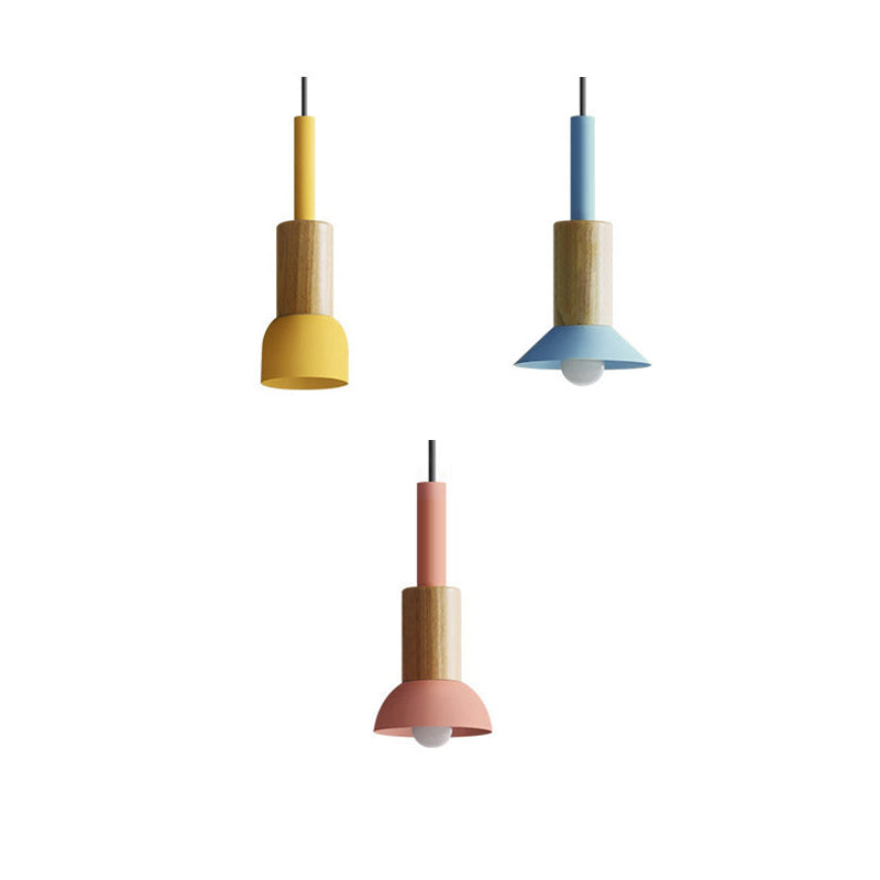 Wooden Pendant Light with Colorful Shade Scandinavian Modern Ceiling Fixture for Kitchen Dining Room Bedroom E26 Hardwired | Thomler