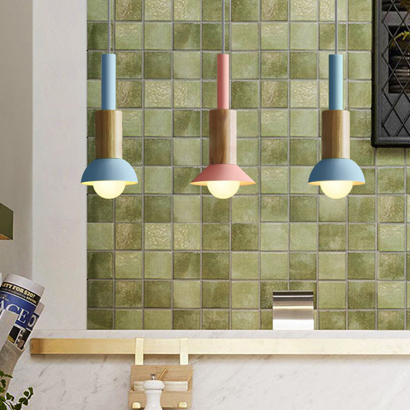 Wooden Pendant Light with Colorful Shade Scandinavian Modern Ceiling Fixture for Kitchen Dining Room Bedroom E26 Hardwired | Thomler