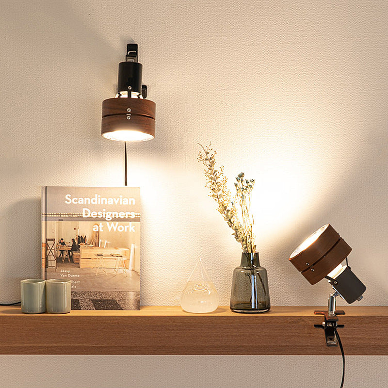 Japanese-Style Clip-On Wall Sconce with Wooden Shade and Round Design for Bedroom or Living Room Accent Lighting | Thomler