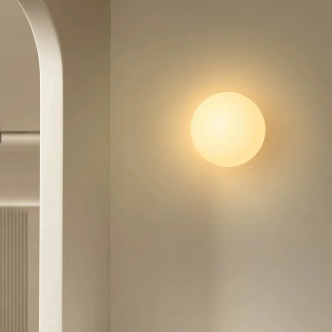 Spherical Glass Wall Light Fixture White Hardwired Single Bulb Sconce for Bedroom Hallway Entryway Ambient Lighting | Thomler