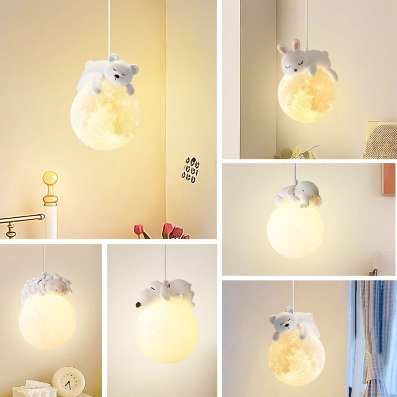 White Pendant Light with Animal Shapes for Kids Room, Adjustable G9 Socket Ceiling Lamp for Nursery Bedroom | Thomler
