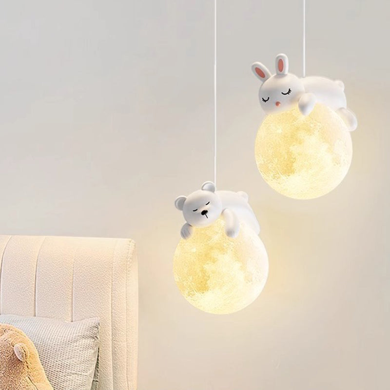 White Pendant Light with Animal Shapes for Kids Room, Adjustable G9 Socket Ceiling Lamp for Nursery Bedroom | Thomler