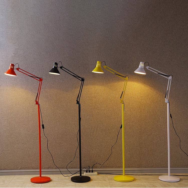 Adjustable Arm Floor Lamp with Dome Shade Black White Red Yellow for Living Room Bedroom Reading Corner Modern Style Metal Construction | Thomler