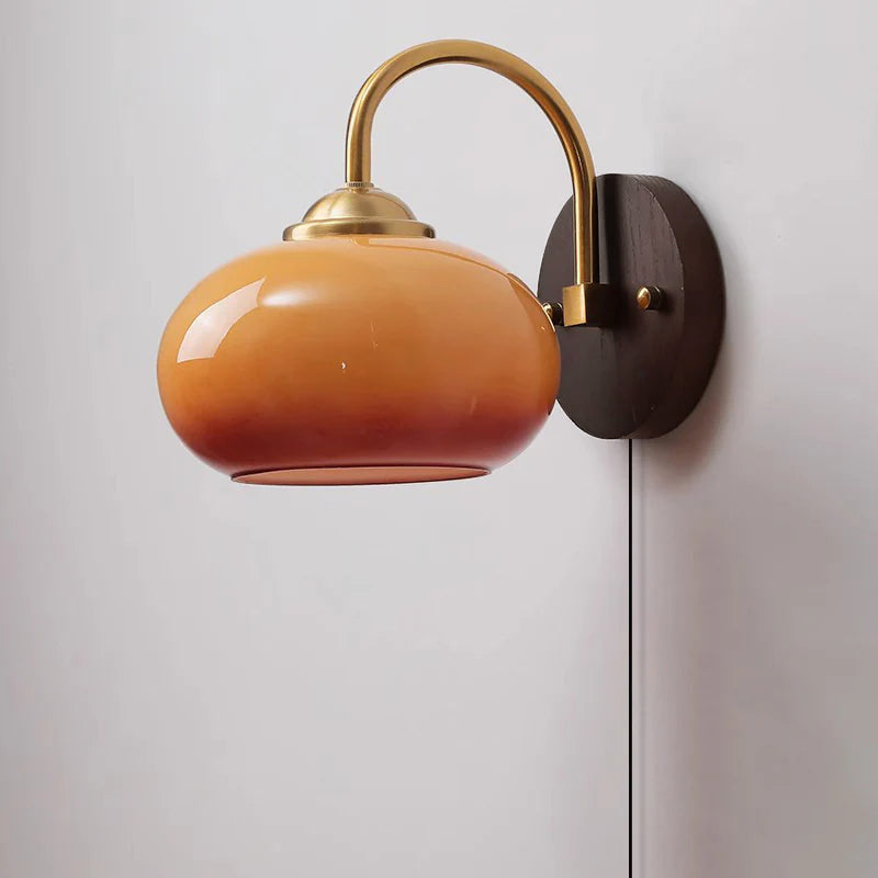 Wall Lamp Ash Wood 8.3 in x 7.1 in Caramel Beige Living Room Bedroom LED E26 Fixture | Thomler