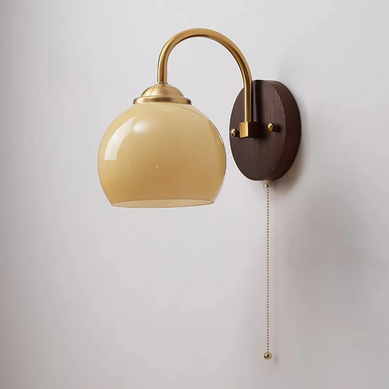 Wall Lamp Ash Wood 8.3 in x 7.1 in Caramel Beige Living Room Bedroom LED E26 Fixture | Thomler