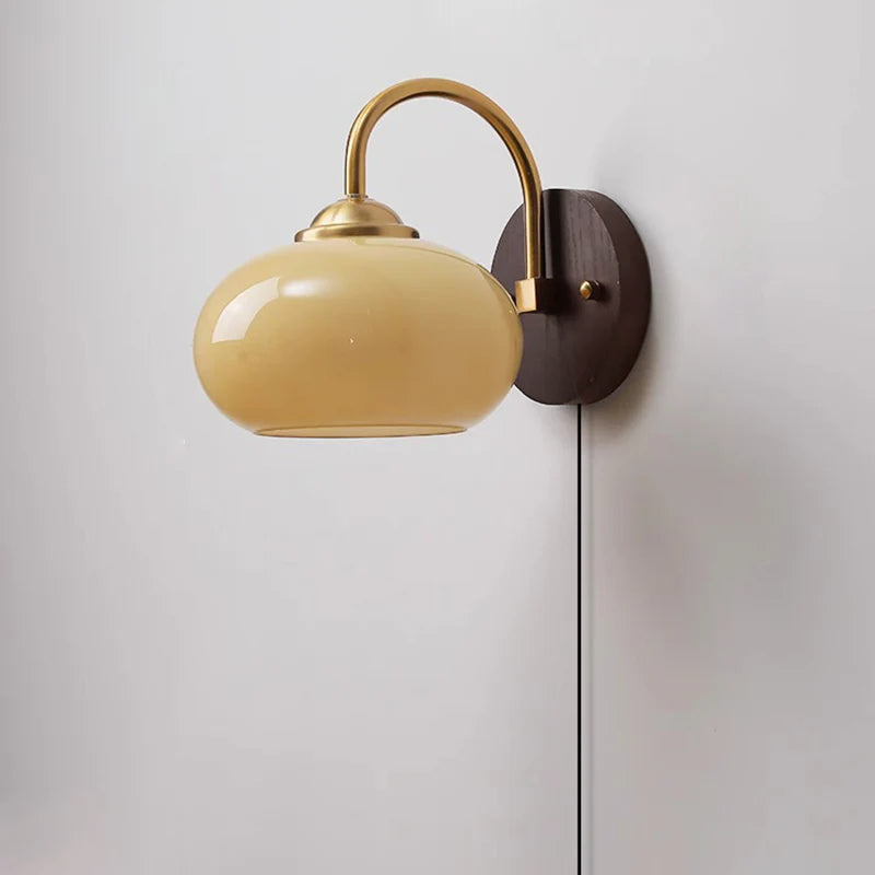 Wall Lamp Ash Wood 8.3 in x 7.1 in Caramel Beige Living Room Bedroom LED E26 Fixture | Thomler