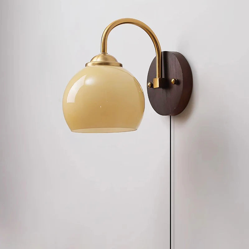 Wall Lamp Ash Wood 8.3 in x 7.1 in Caramel Beige Living Room Bedroom LED E26 Fixture | Thomler
