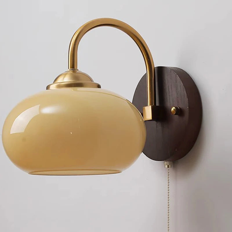 Wall Lamp Ash Wood 8.3 in x 7.1 in Caramel Beige Living Room Bedroom LED E26 Fixture | Thomler