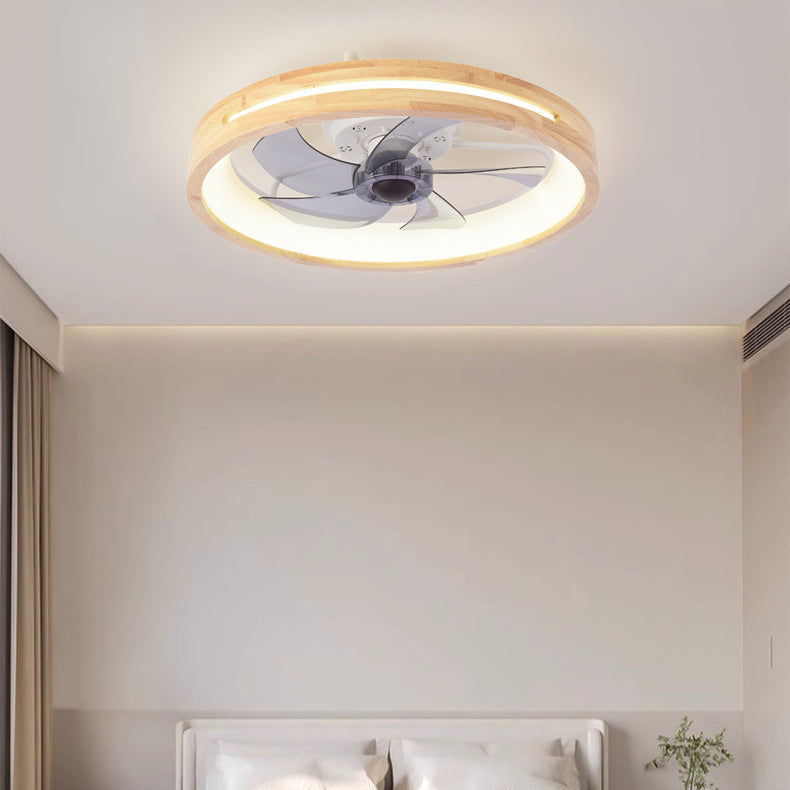 Ceiling Fan with Light Flush Mount LED Dimmable 20 Inch Round Wood Finish Quiet Motor for Bedroom Living Room Low Profile Japanese Style | Thomler