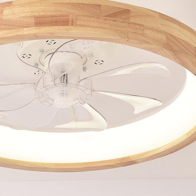 Ceiling Fan with Light Flush Mount LED Dimmable 20 Inch Round Wood Finish Quiet Motor for Bedroom Living Room Low Profile Japanese Style | Thomler