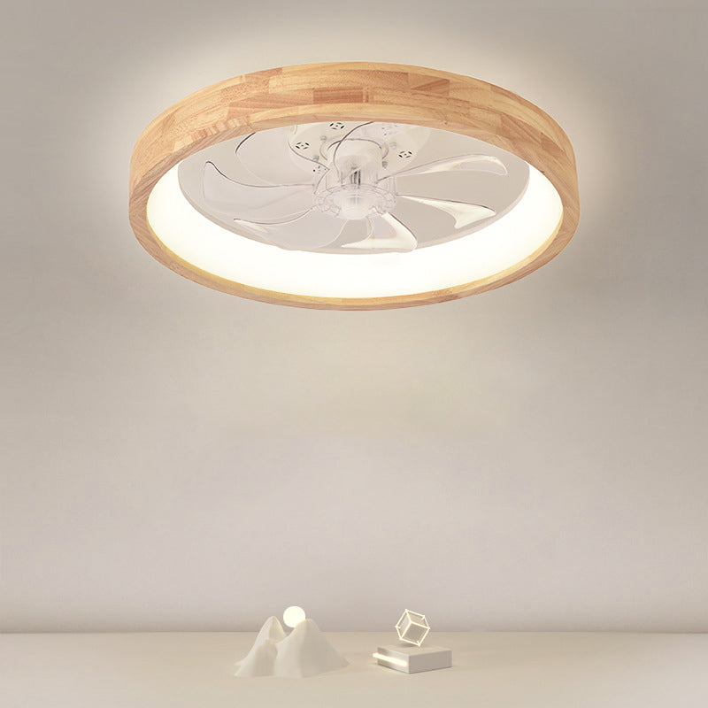 Ceiling Fan with Light Flush Mount LED Dimmable 20 Inch Round Wood Finish Quiet Motor for Bedroom Living Room Low Profile Japanese Style | Thomler