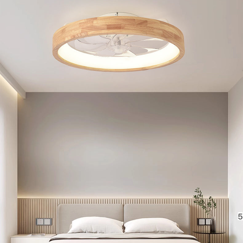 Ceiling Fan with Light 20 Inch Low Profile LED Fan Light Wood Finish Flush Mount for Bedroom Living Room Japanese Style Reversible Blades | Thomler
