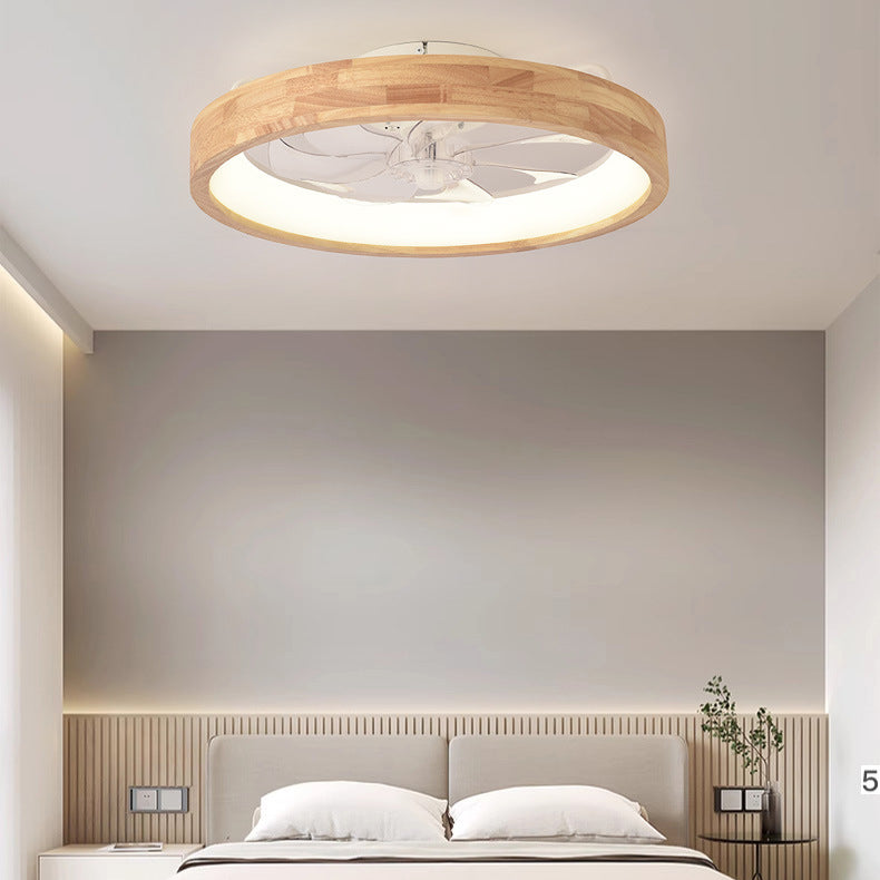 Ceiling Fan with Light 20 Inch Low Profile LED Fan Light Wood Finish Flush Mount for Bedroom Living Room Japanese Style Reversible Blades | Thomler