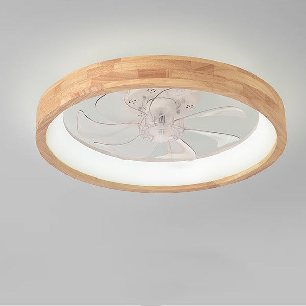 Ceiling Fan with Light Flush Mount LED Dimmable 20 Inch Round Wood Finish Quiet Motor for Bedroom Living Room Low Profile Japanese Style | Thomler
