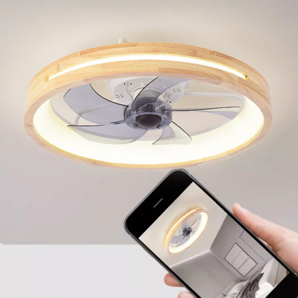 Ceiling Fan with Light 20 Inch Low Profile LED Fan Light Wood Finish Flush Mount for Bedroom Living Room Japanese Style Reversible Blades | Thomler