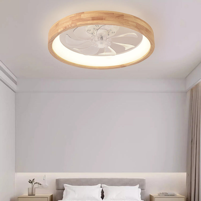 Ceiling Fan with Light Flush Mount LED Dimmable 20 Inch Round Wood Finish Quiet Motor for Bedroom Living Room Low Profile Japanese Style | Thomler