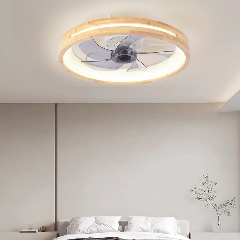 Ceiling Fan with Light Flush Mount LED Dimmable 20 Inch Round Wood Finish Quiet Motor for Bedroom Living Room Low Profile Japanese Style | Thomler