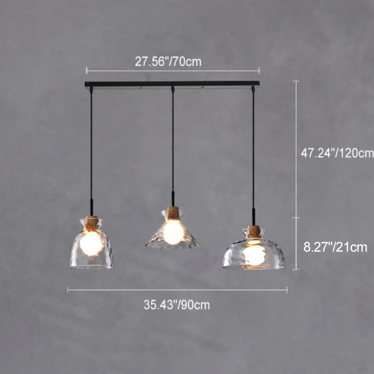 Pendant Light Glass Wood E26 27.0 cm Transparent Dining Room Kitchen Island Hanging Ceiling Lamp | Thomler