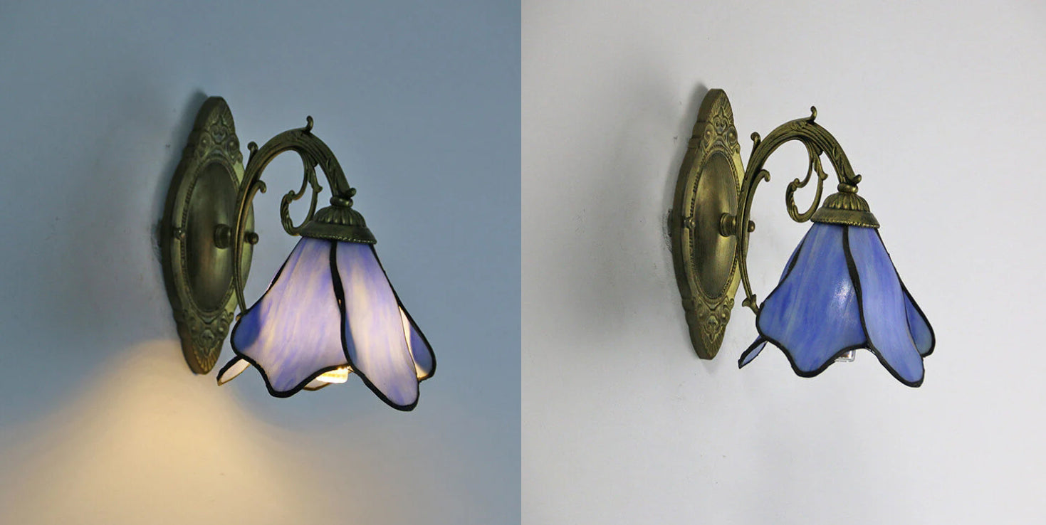 Wall Lamp Iron Resin 9.8 in x 7.9 in Glass Shade Blue Red Pink Clear Bronze Bedside Living Room Bedroom Study LED Incandescent Fluorescent Fixture | Thomler