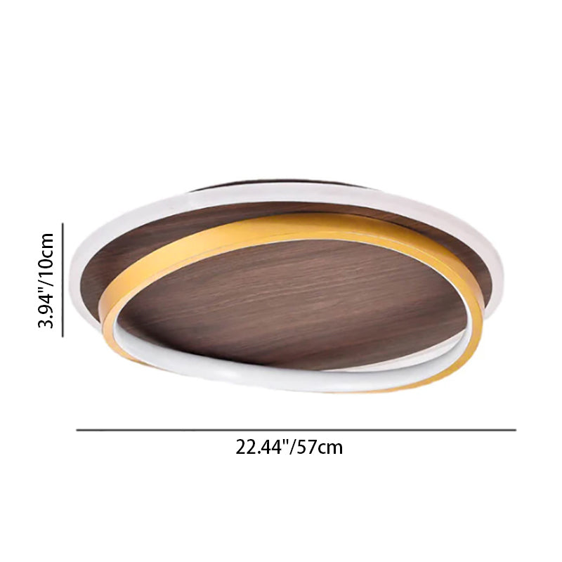 Round Flush Mount Ceiling Light with Wood-Grain Finish & Integrated LED for Living Room, Bedroom, Kitchen | Thomler