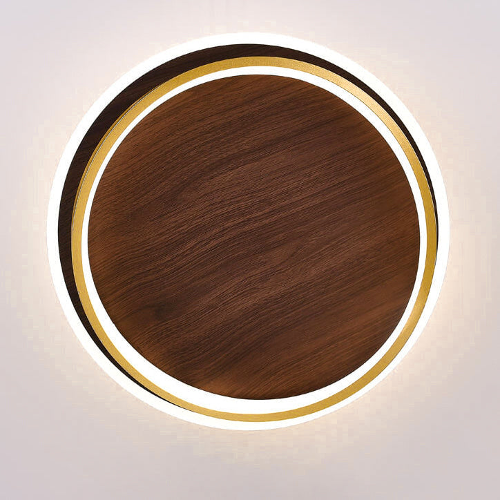 Round Flush Mount Ceiling Light with Wood-Grain Finish & Integrated LED for Living Room, Bedroom, Kitchen | Thomler