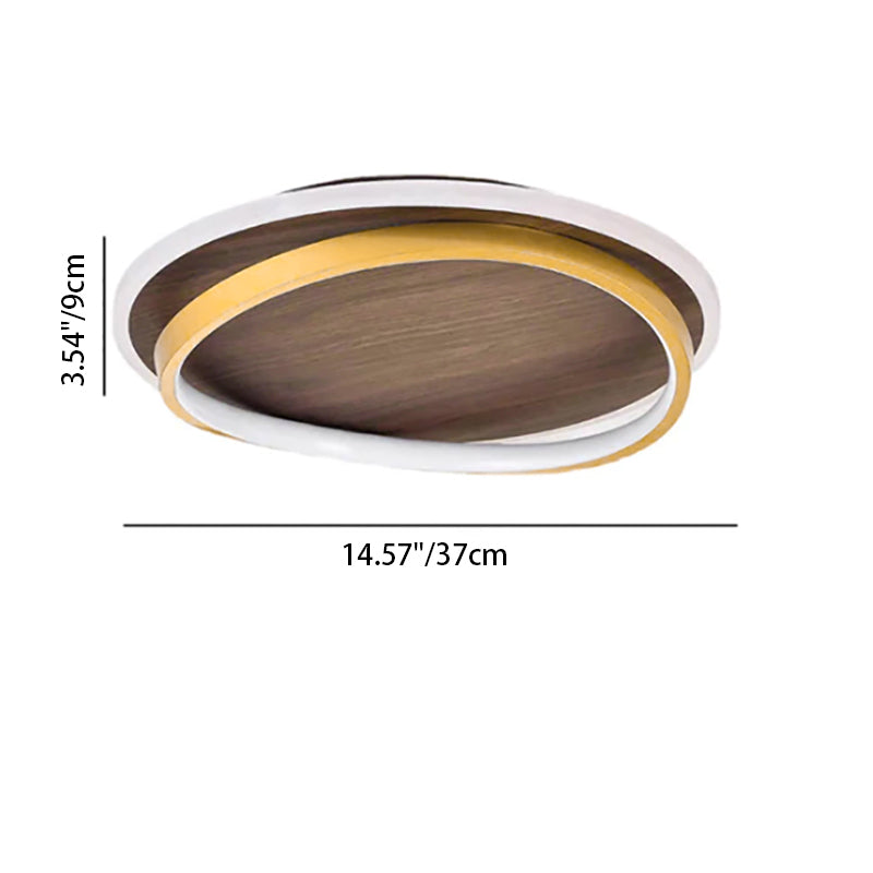 Round Flush Mount Ceiling Light with Wood-Grain Finish & Integrated LED for Living Room, Bedroom, Kitchen | Thomler