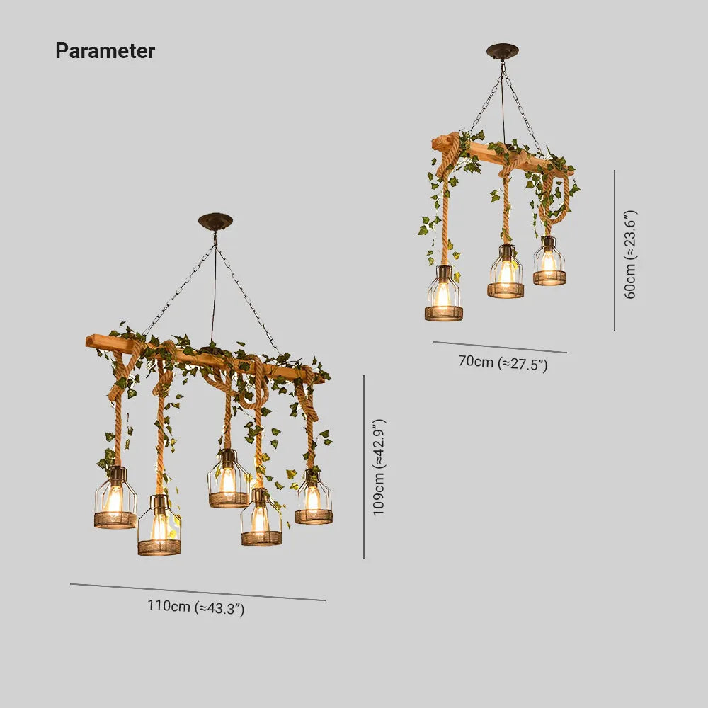 Rustic Industrial Wood Beam Ceiling Fixture with Metal Cages – 3 or 5 Light Overhead Chandelier for Kitchen Island, Dining Room & | Thomler
