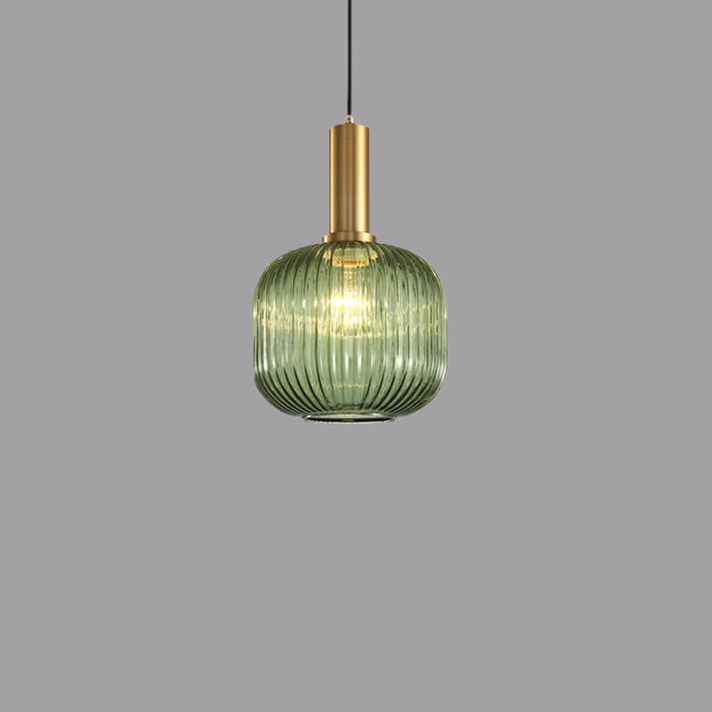 Ribbed Glass Cylinder Hanging Fixture Single-Bulb Suspension Lamp for Kitchen Island Dining Room Entryway | Thomler